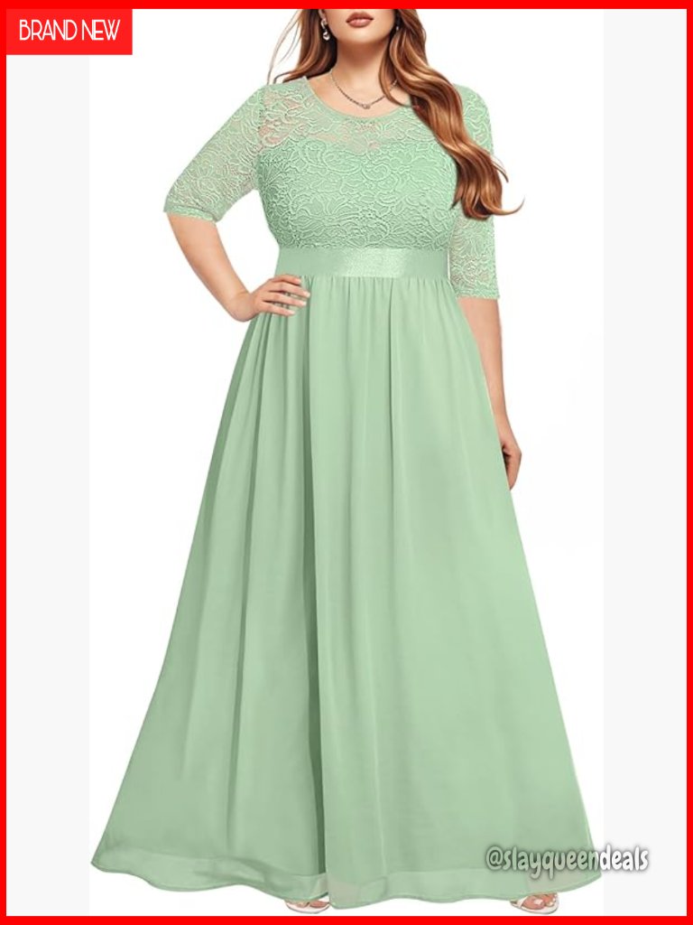 Plus Size Formal Maxi Dress Lace Chiffon 3/4 Sleeve A-Line